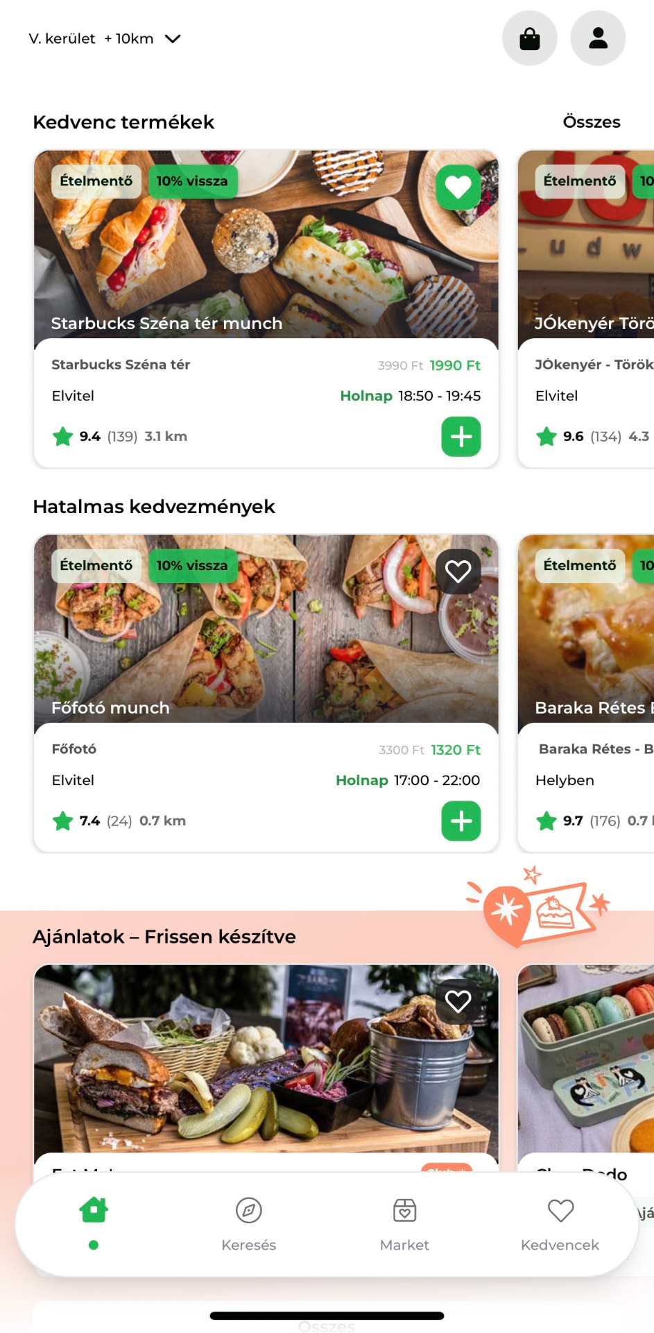 A Munch app kezdőképernyője, alul a Market ikonnal